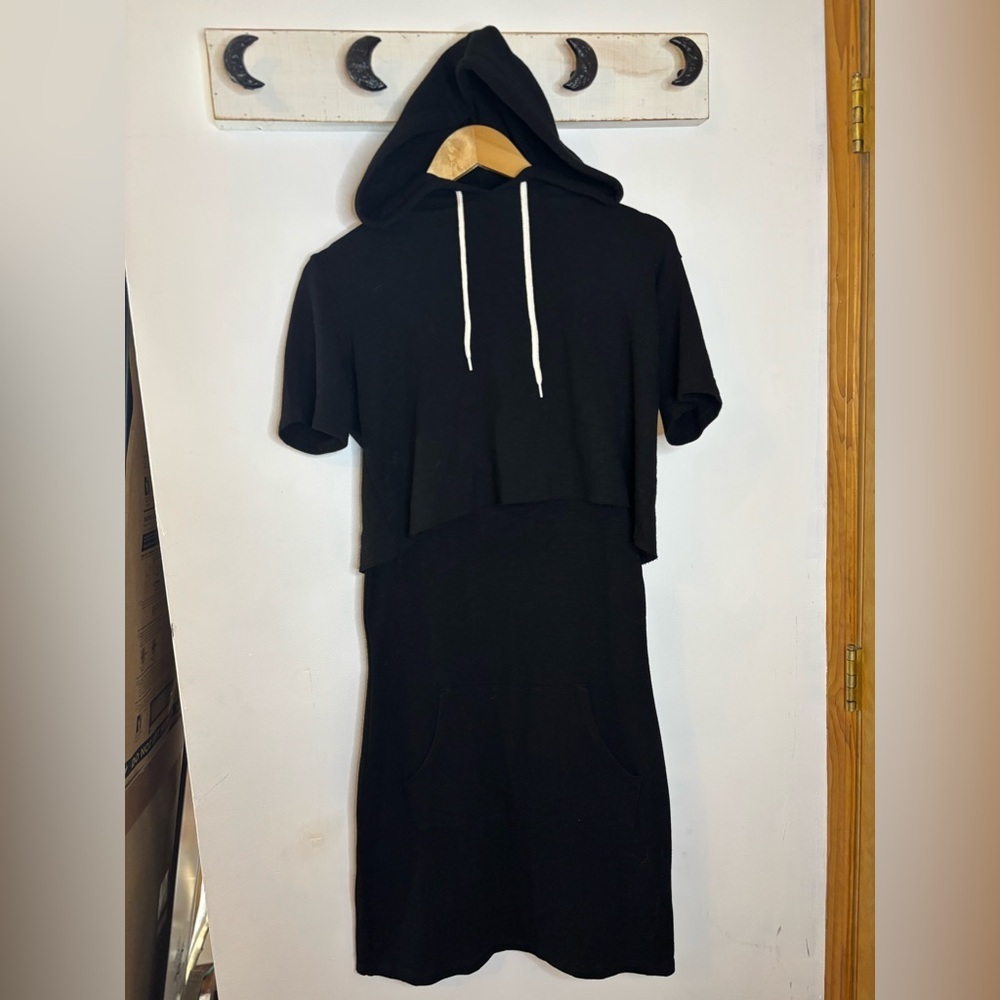Monrow Double Layer Hoodie Dress Black M - Picture 4 of 8